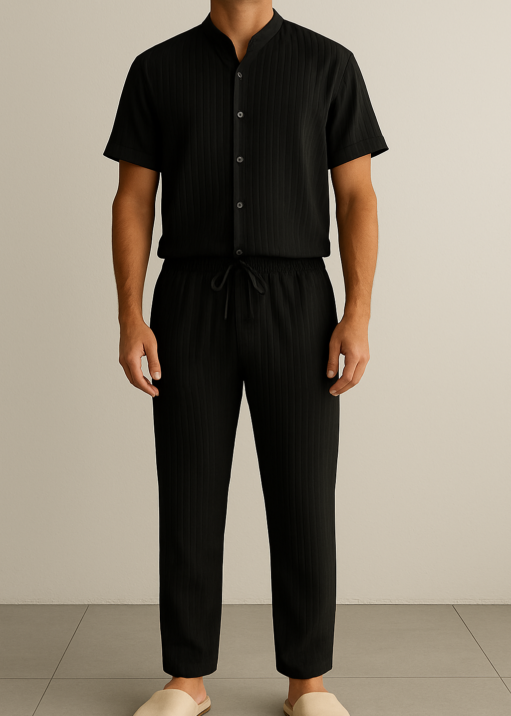 Men’s Summer White Striped Two-Piece Set | Vaester & Co