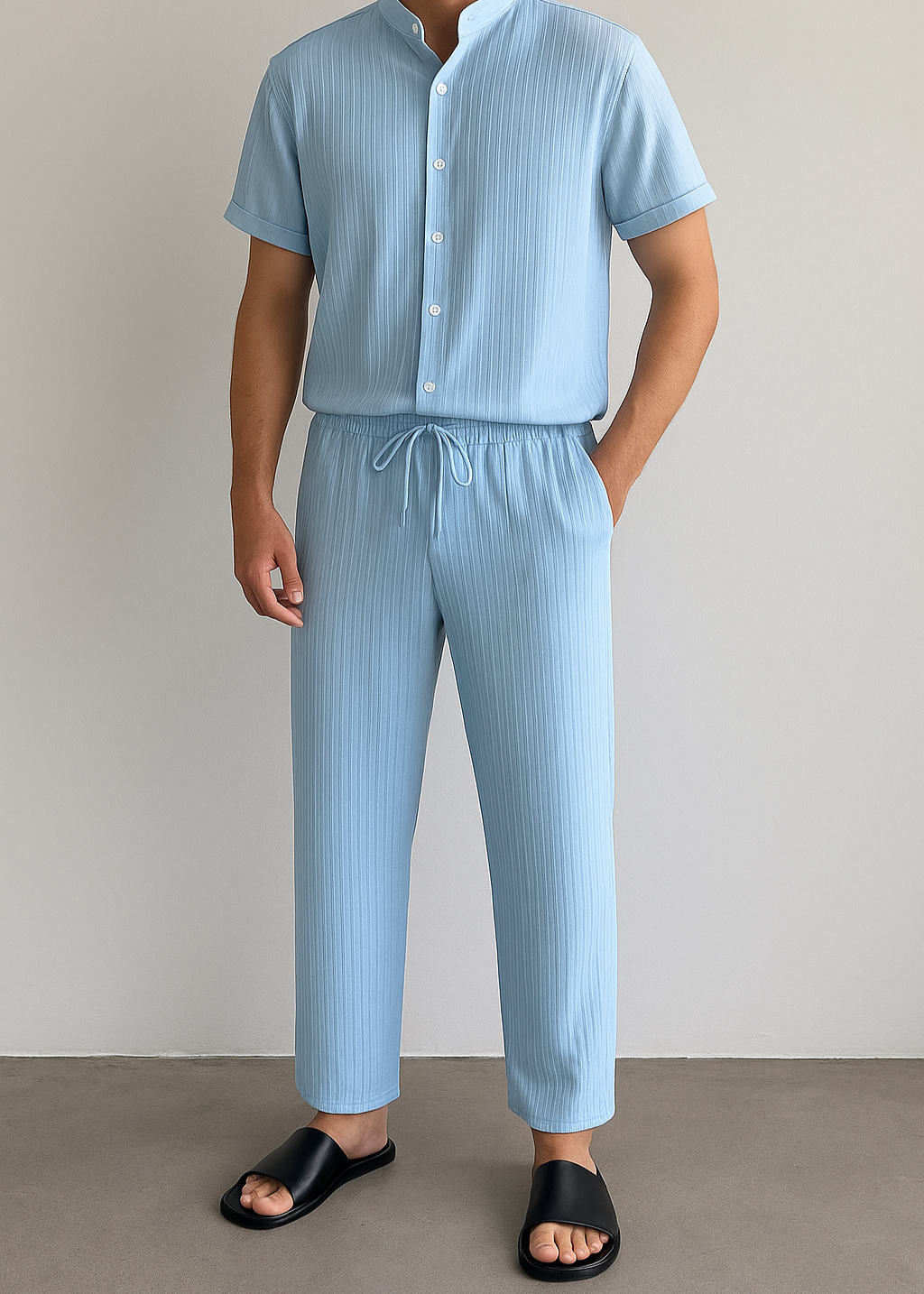 Men’s Summer White Striped Two-Piece Set | Vaester & Co