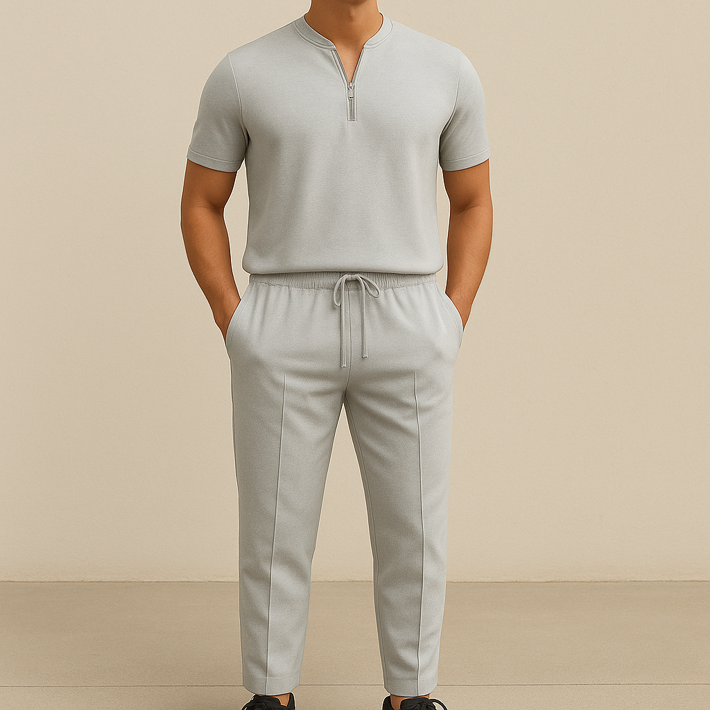 Men's Summer Waffle Collar Zipper Set | Vaester & Co