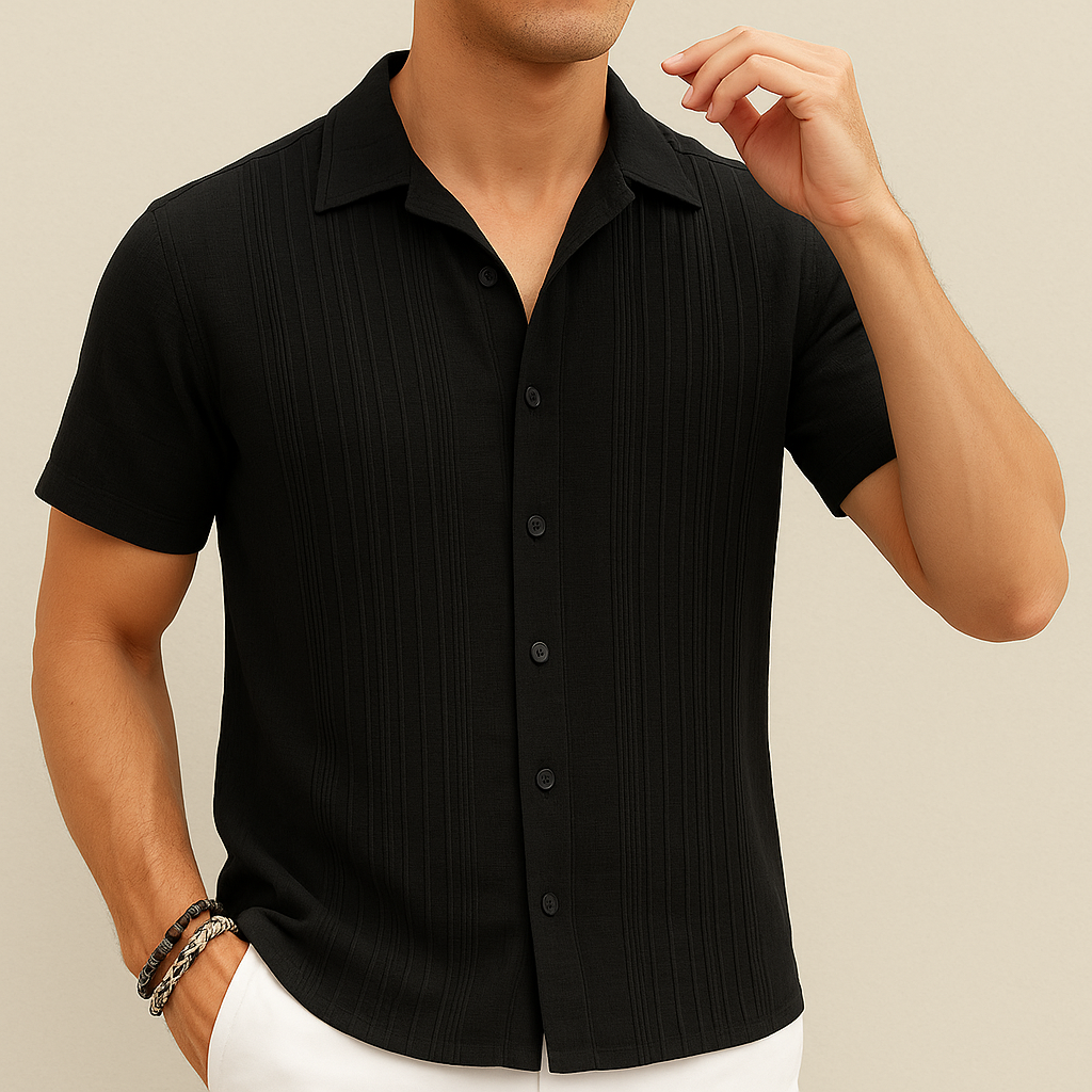 Black Cotton Pleated Beach Shirt | Vaester & Co
