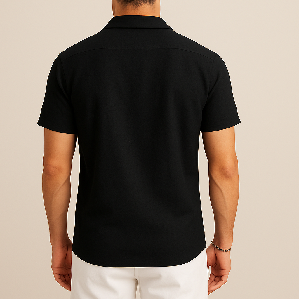 Black Cotton Pleated Beach Shirt | Vaester & Co