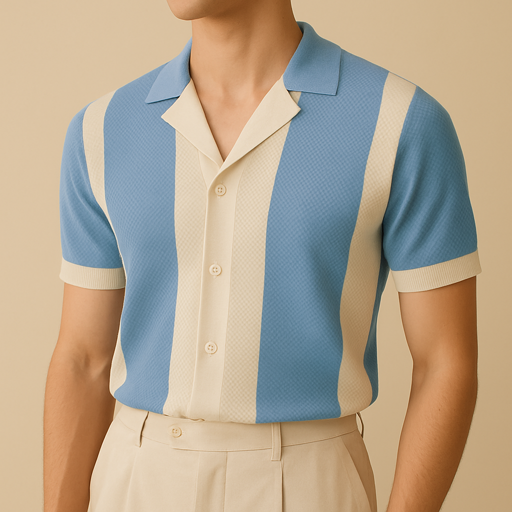 Two-Tone Crochet Knit Polo Top | Vaester & Co