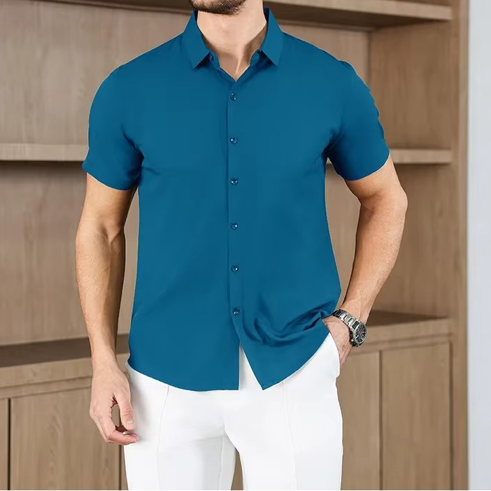 Men's Business Casual Solid Color Short Sleeve Shirt | Vaester & Co