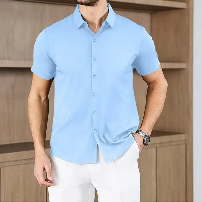 Men's Business Casual Solid Color Short Sleeve Shirt | Vaester & Co