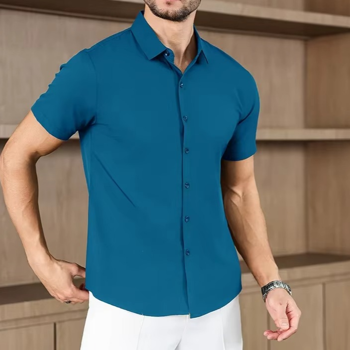 Men's Business Casual Solid Color Short Sleeve Shirt | Vaester & Co