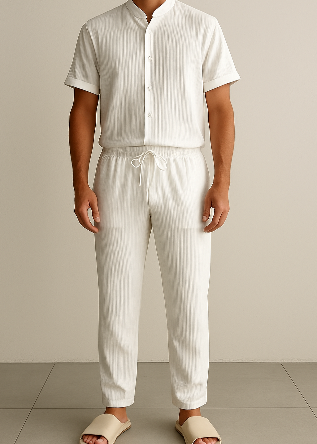 Men’s Summer White Striped Two-Piece Set | Vaester & Co