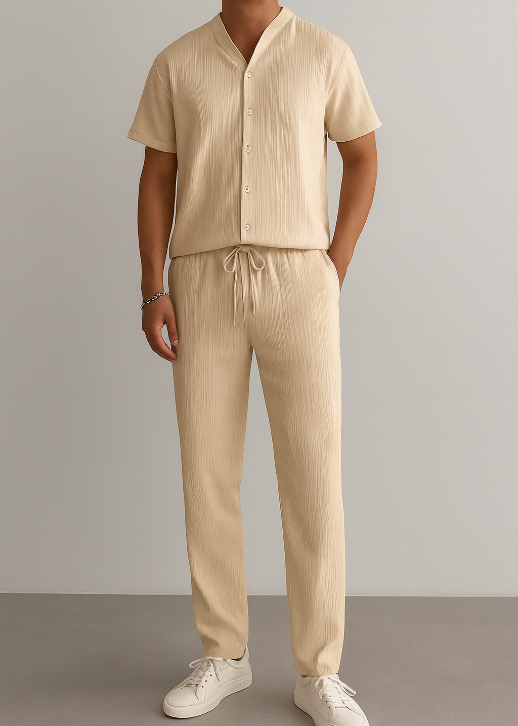 Men’s Summer White Striped Two-Piece Set | Vaester & Co
