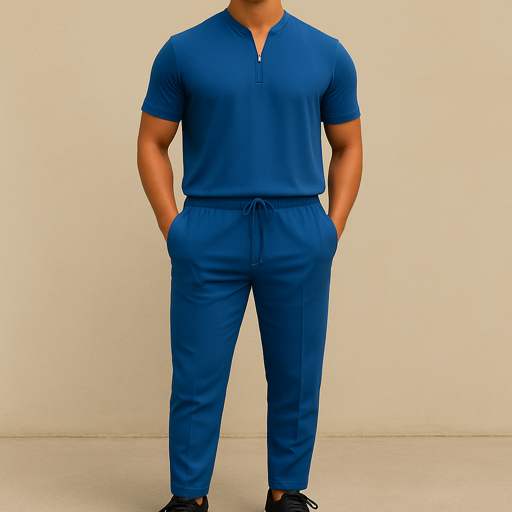 Men's Summer Waffle Collar Zipper Set | Vaester & Co
