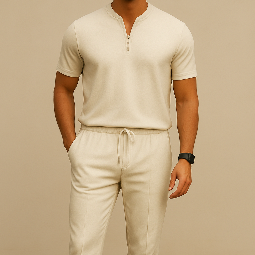 Men's Summer Waffle Collar Zipper Set | Vaester & Co
