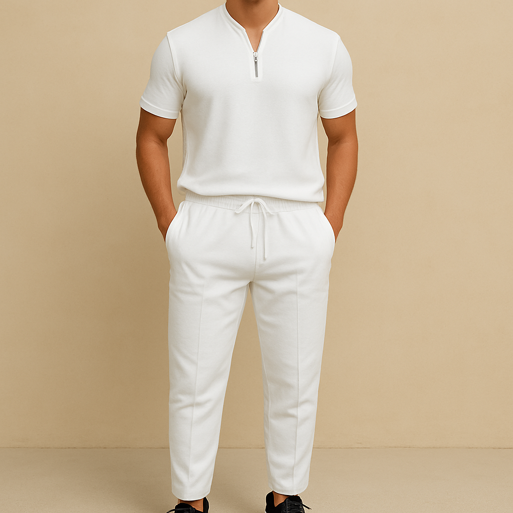Men's Summer Waffle Collar Zipper Set | Vaester & Co
