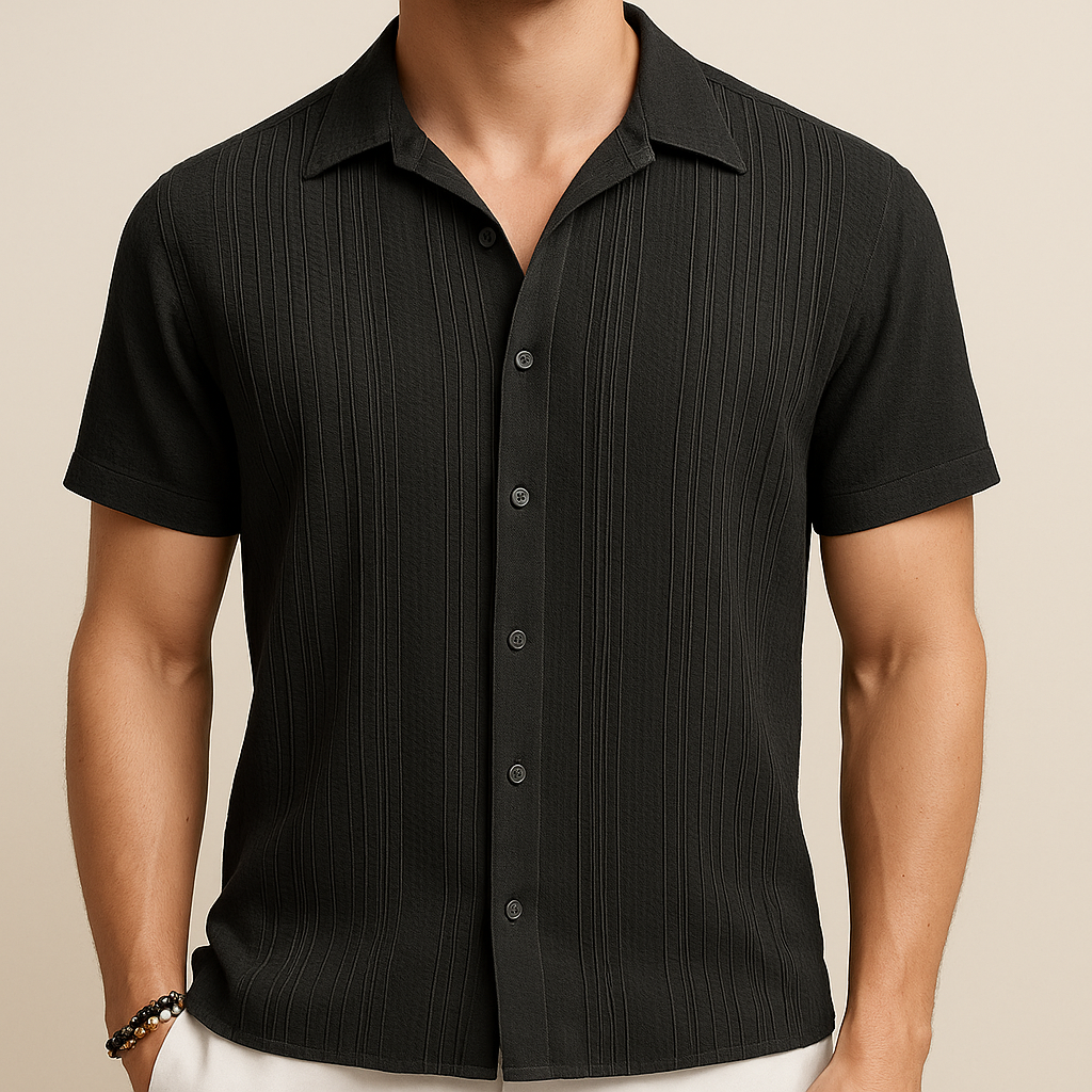 Black Cotton Pleated Beach Shirt | Vaester & Co