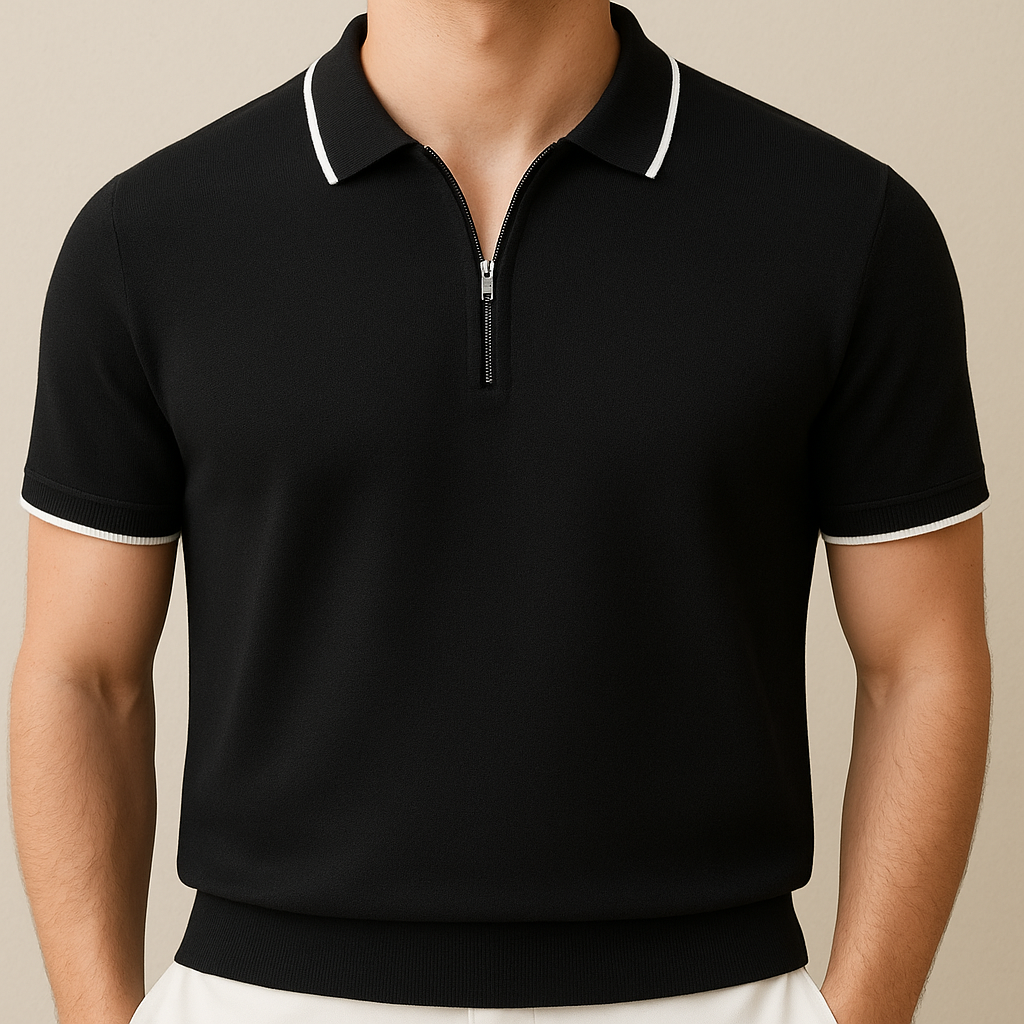 Men’s Knitted Zipper Polo Shirt | Vaester & Co