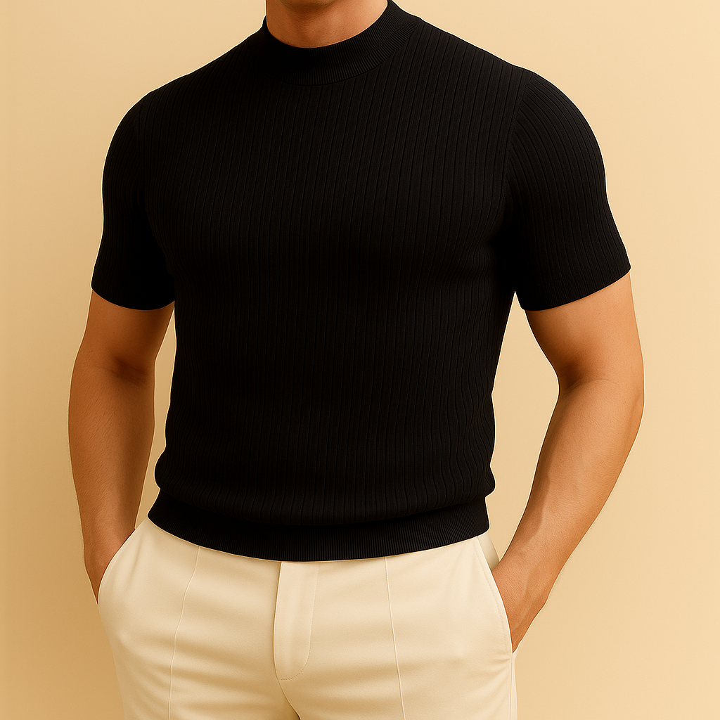 Men’s Mock Turtleneck Ribbed Knit Tee | Vaester & Co