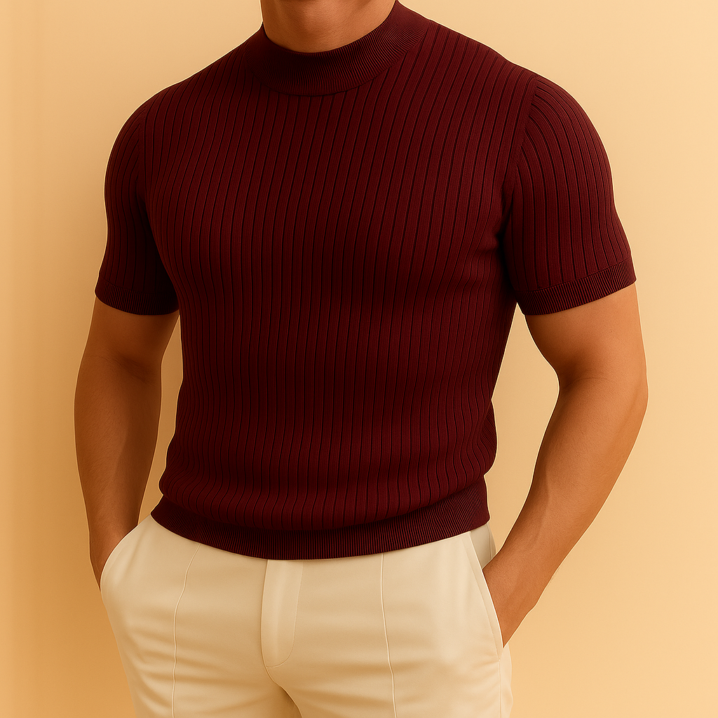 Men’s Mock Turtleneck Ribbed Knit Tee | Vaester & Co
