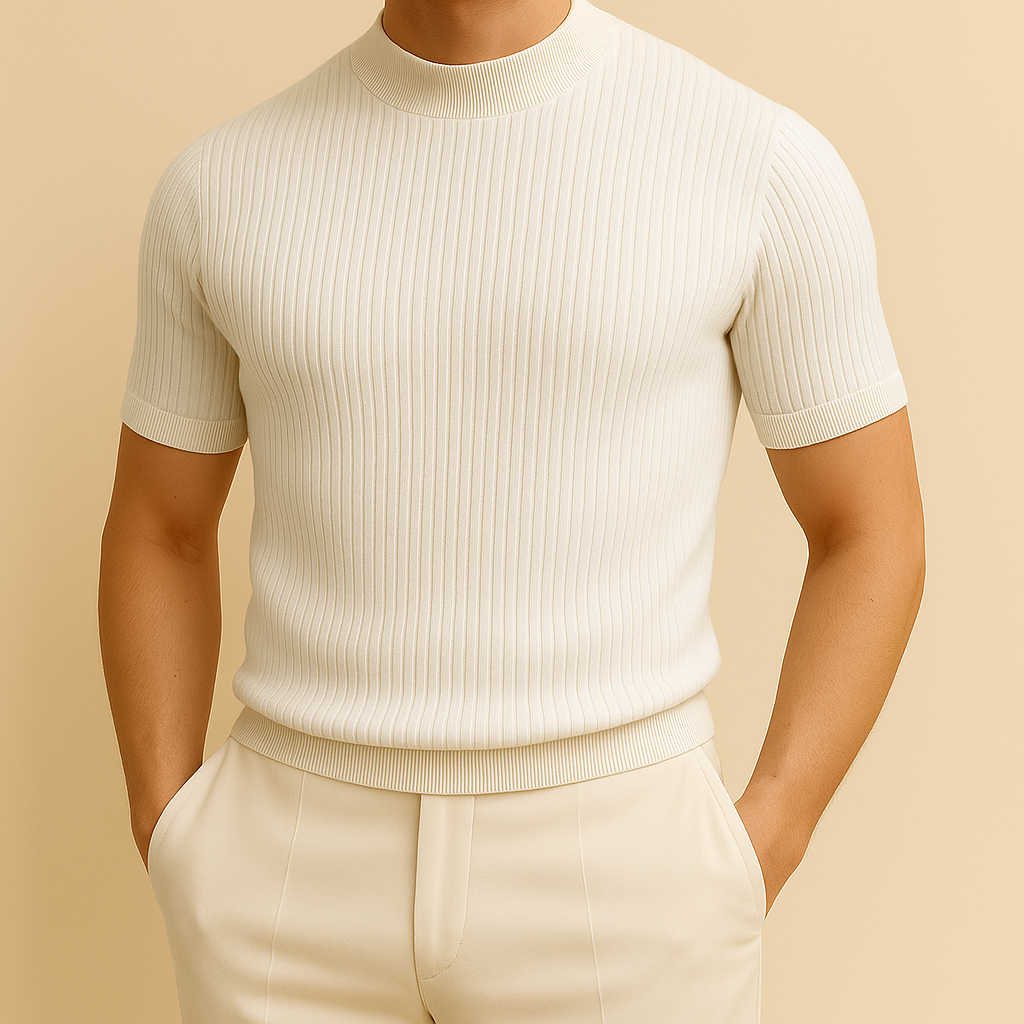 Men’s Mock Turtleneck Ribbed Knit Tee | Vaester & Co
