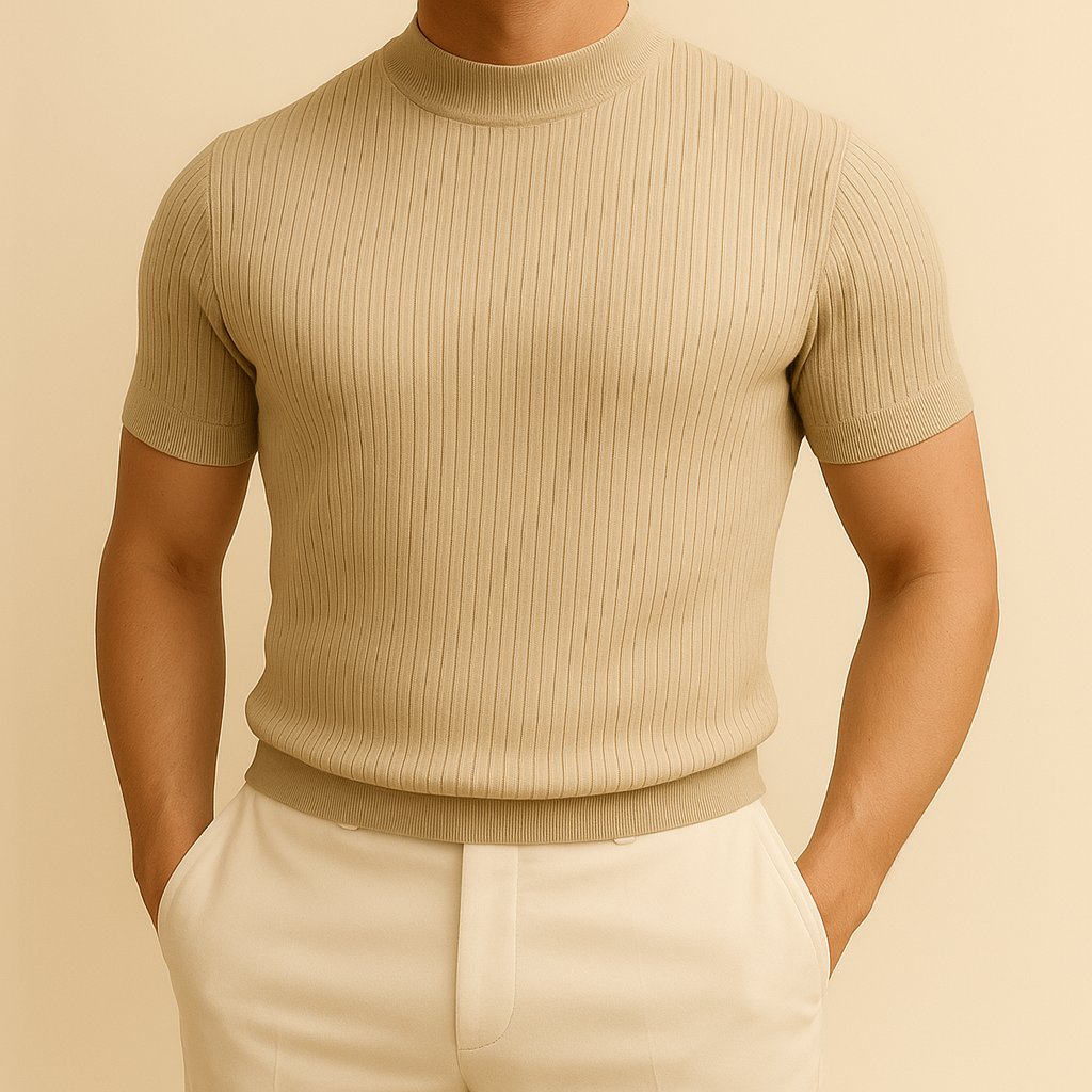 Men’s Mock Turtleneck Ribbed Knit Tee | Vaester & Co