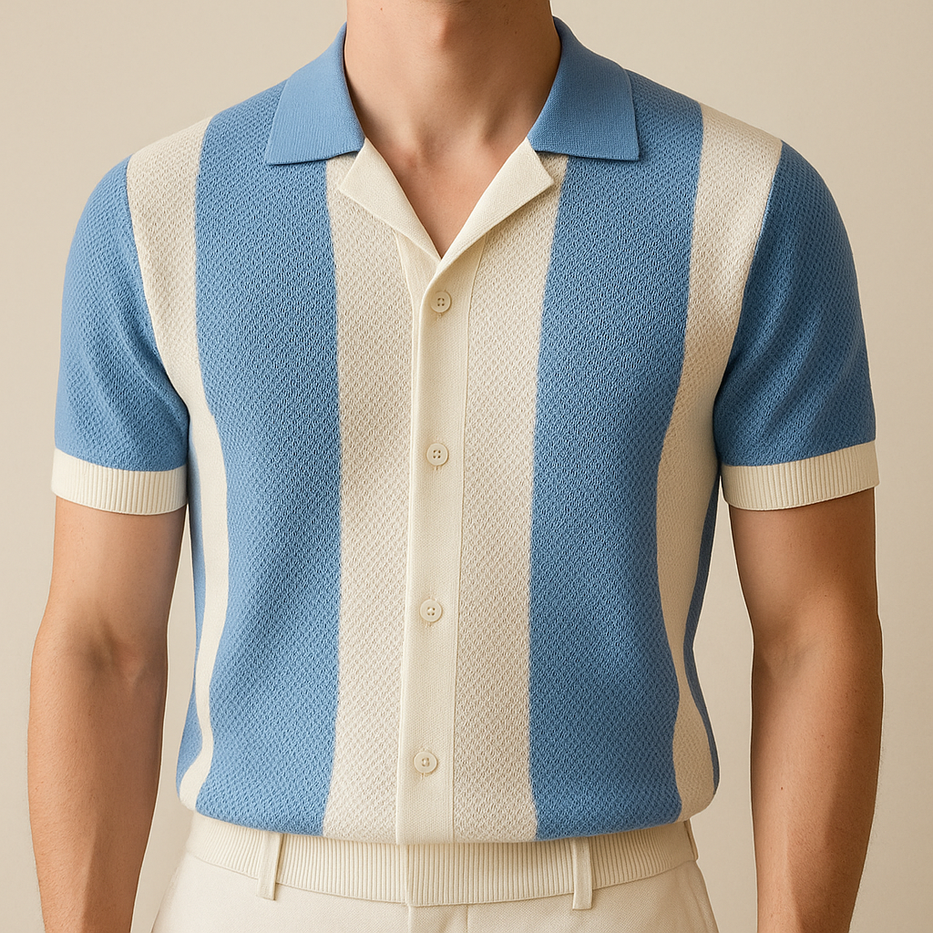 Two-Tone Crochet Knit Polo Top | Vaester & Co