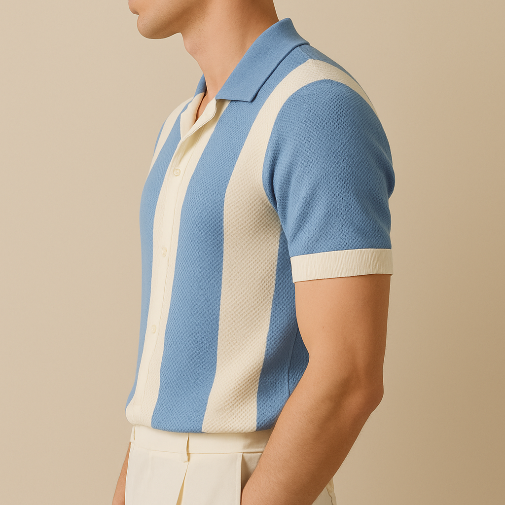 Two-Tone Crochet Knit Polo Top | Vaester & Co