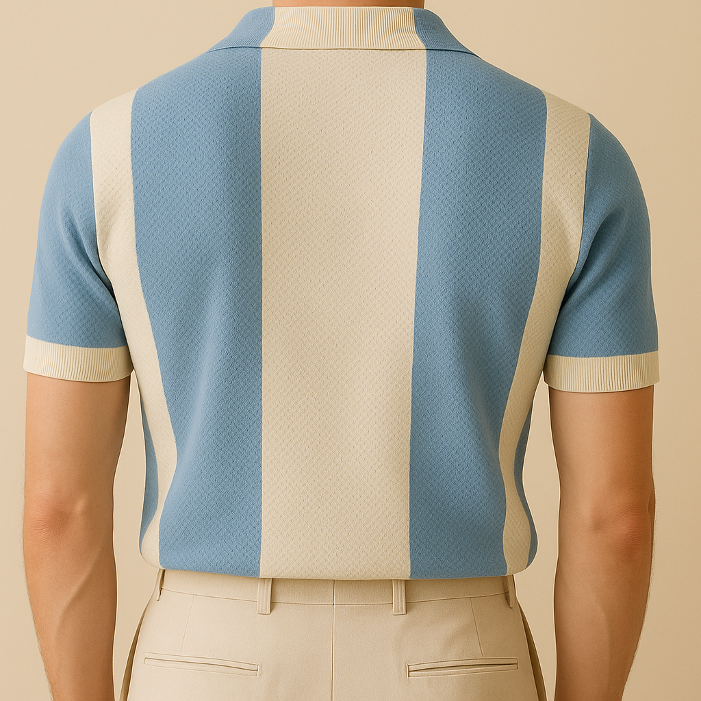 Two-Tone Crochet Knit Polo Top | Vaester & Co