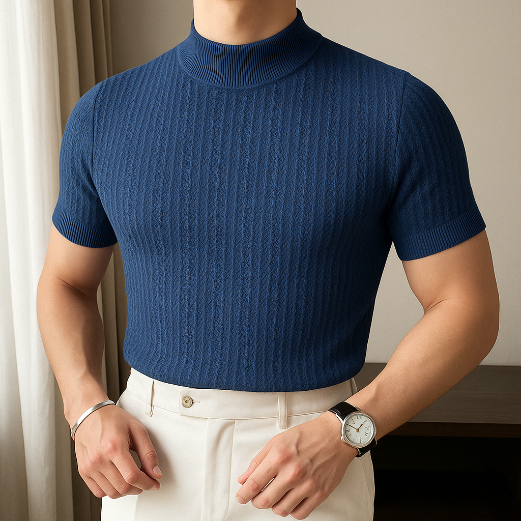 Men’s Mock Turtleneck Ribbed Knit Tee | Vaester & Co