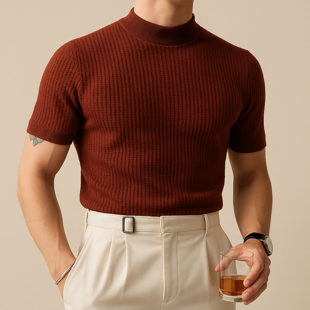 Men’s Mock Turtleneck Ribbed Knit Tee | Vaester & Co