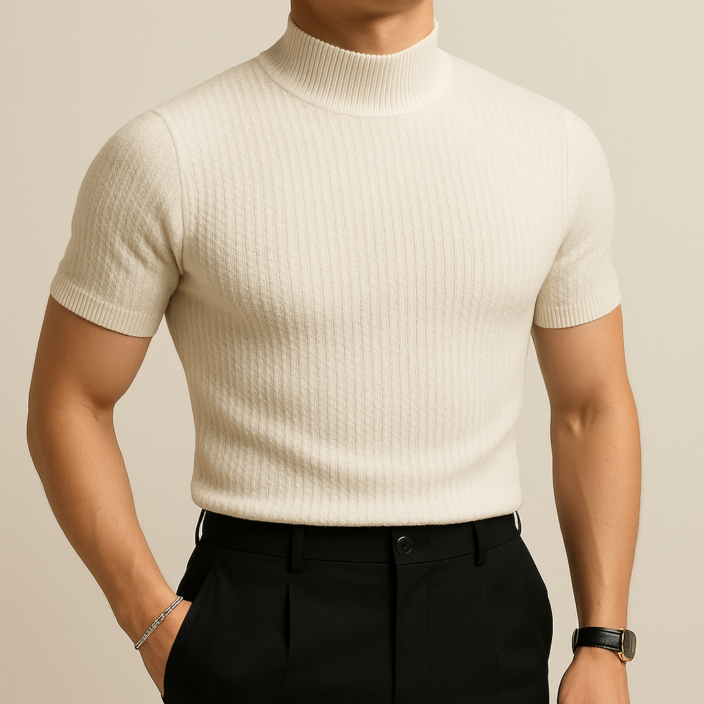 Men’s Mock Turtleneck Ribbed Knit Tee | Vaester & Co