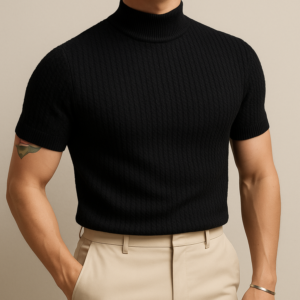 Men’s Mock Turtleneck Ribbed Knit Tee | Vaester & Co