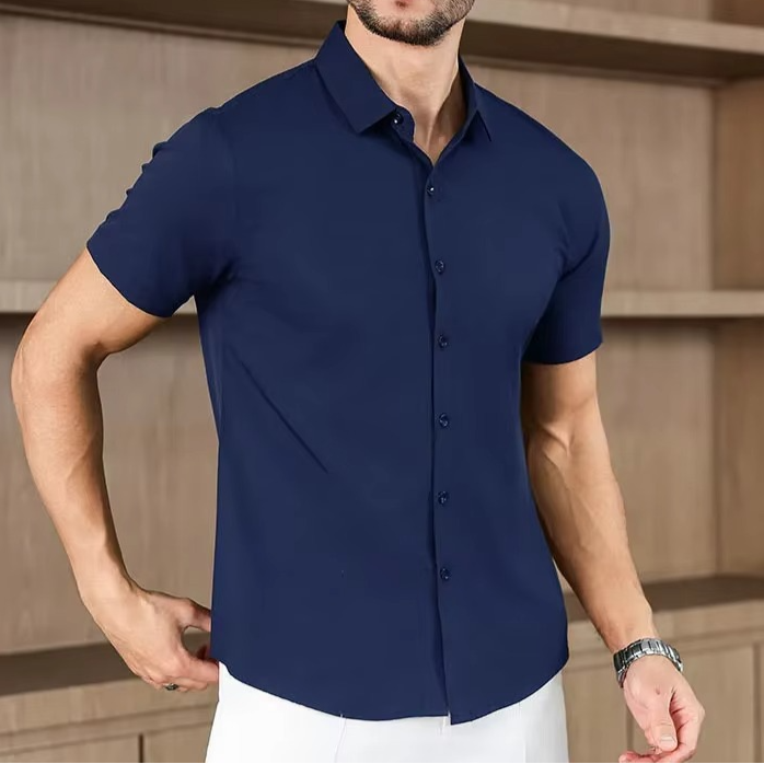 Men's Business Casual Solid Color Short Sleeve Shirt | Vaester & Co